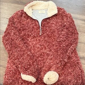 Thread & Supply Red Teddy Jacket with Cream Accents